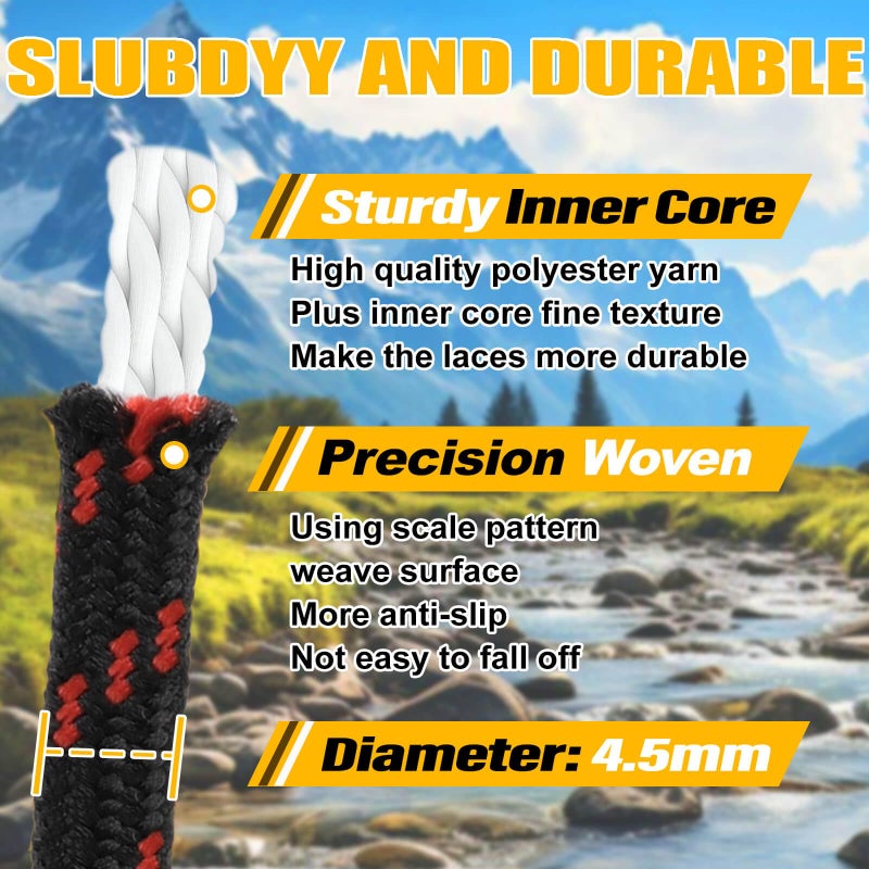 DELELE 2 Pair Thick Round Climbing Shoelaces Black Orange Dots Hiking Shoe Laces Boot Laces 53 inch - Image 4