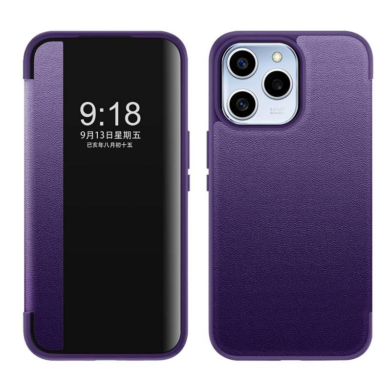غطاء واقي | حماية من السقوط | مقاوم للصدمات لـ iPhone 13 | بنفسجي | ملمس جلد | مقاوم للخدش - Image 1