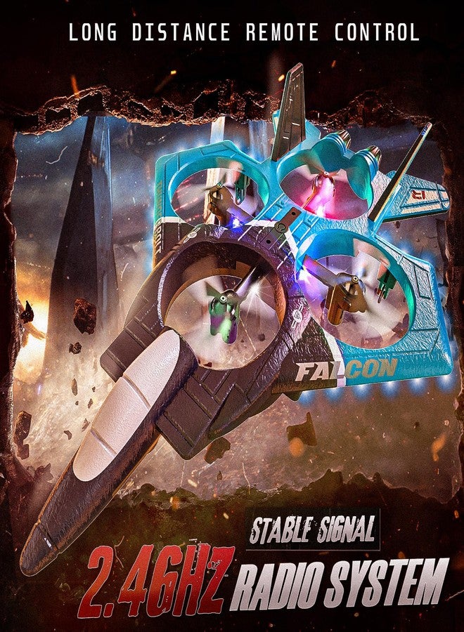 BEZGAR طائرة BEZGAR RC، طائرة تحكم عن بعد 2.4GHZ، طائرة تحكم بالإيماءات، لعبة طائرة مقاتلة 360° Flip، ألعاب للأطفال من عمر 8 سنوات فما فوق مع أضواء LED ملونة للتوجيه باللون الأزرق - Image 2