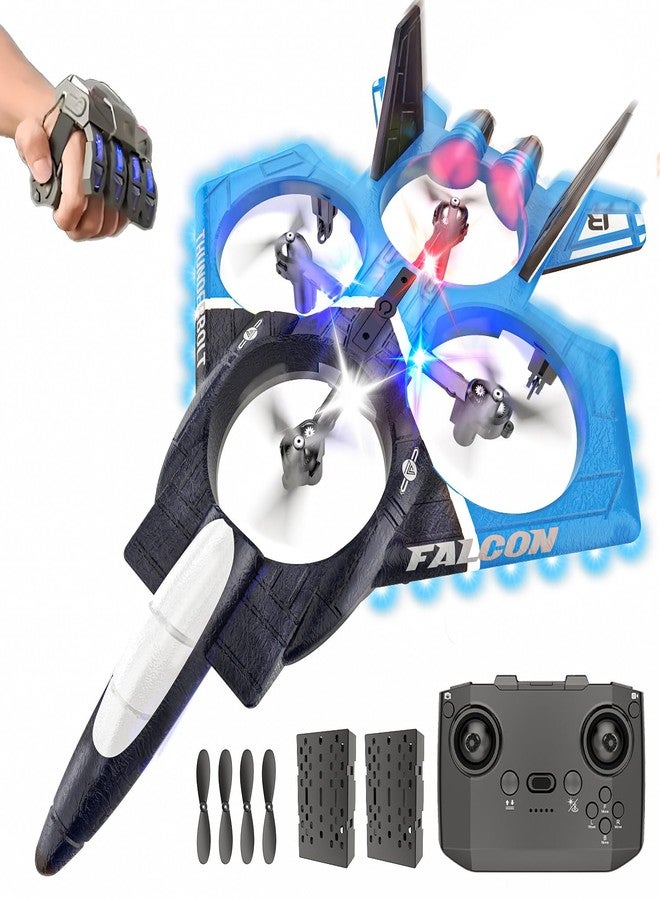 BEZGAR طائرة BEZGAR RC، طائرة تحكم عن بعد 2.4GHZ، طائرة تحكم بالإيماءات، لعبة طائرة مقاتلة 360° Flip، ألعاب للأطفال من عمر 8 سنوات فما فوق مع أضواء LED ملونة للتوجيه باللون الأزرق - Image 1