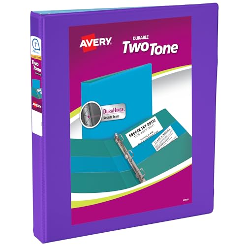 Avery TwoTone Durable View 3 Ring Binder 1 Inch Slant Rings VioletSoft Blue Binder 17131 - Image 1