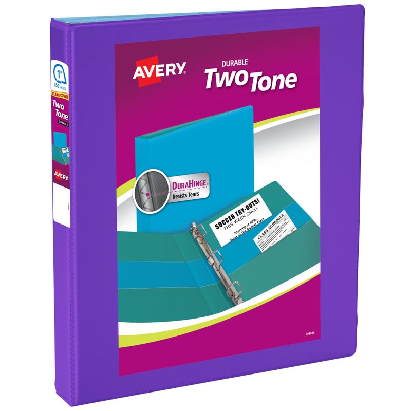 Avery TwoTone Durable View 3 Ring Binder 1 Inch Slant Rings VioletSoft Blue Binder 17131 - Image 2