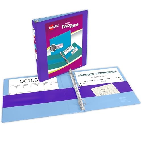 Avery TwoTone Durable View 3 Ring Binder 1 Inch Slant Rings VioletSoft Blue Binder 17131 - Image 3