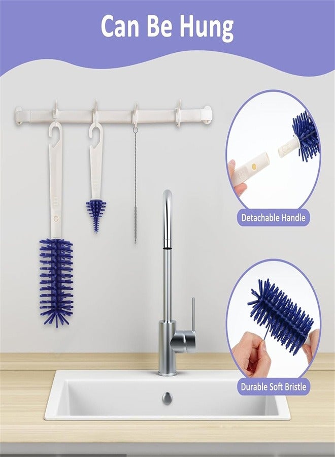 6 in 1 Bottle Cleaning Brush Set, Travel Baby Bottle Brush Cleaner Set with Silicone Bottle Brush Nipple Cleaner Brush Straw Brush Soap Dispenser Storage Box Bottle Drying Rack - Image 5
