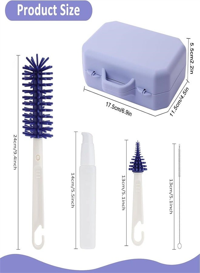 6 in 1 Bottle Cleaning Brush Set, Travel Baby Bottle Brush Cleaner Set with Silicone Bottle Brush Nipple Cleaner Brush Straw Brush Soap Dispenser Storage Box Bottle Drying Rack - Image 2