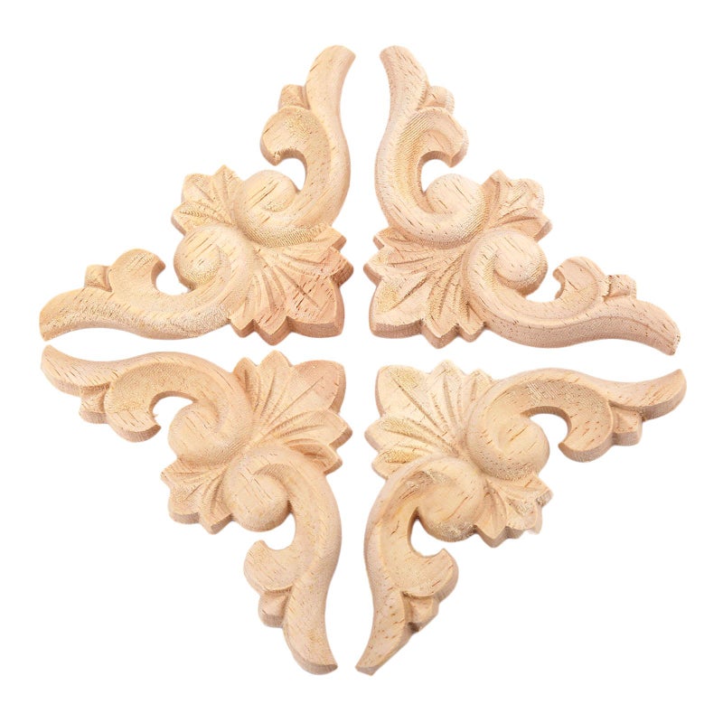 4-Pack Wood Carved Appliques Onlay Decal for Furniture  6x6cm/2.36""x2.36""  Corner Decal for Desk Cabinet Mirror Dresser Drawer Home Decoration