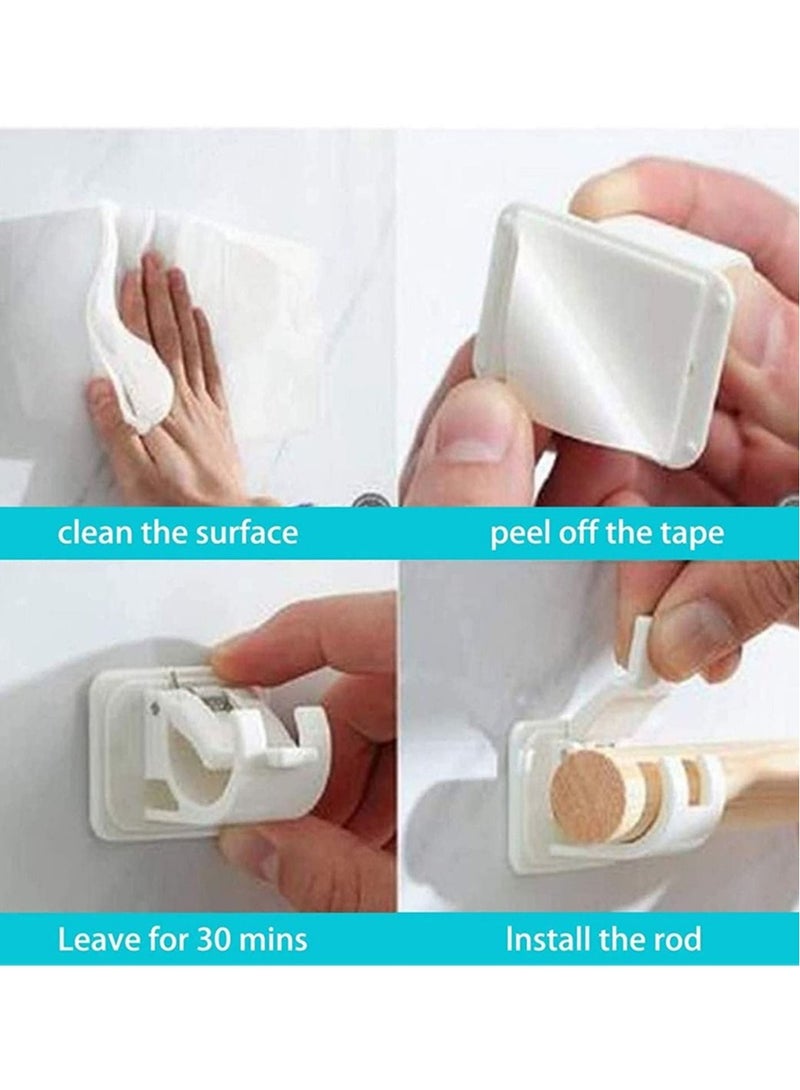 Adjustable Rod Bracket, 4Pcs Nail Free Self Adhesive Curtain Rod Brackets, No Drill Round Rod Fixing Clip for Hanging Net Curtain, Party Garden Decoration - Image 3