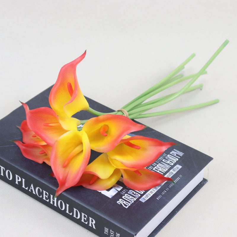 Mini Silicone Calla Lily Bouquet Artificial Flowers, 9 Heads - Image 2