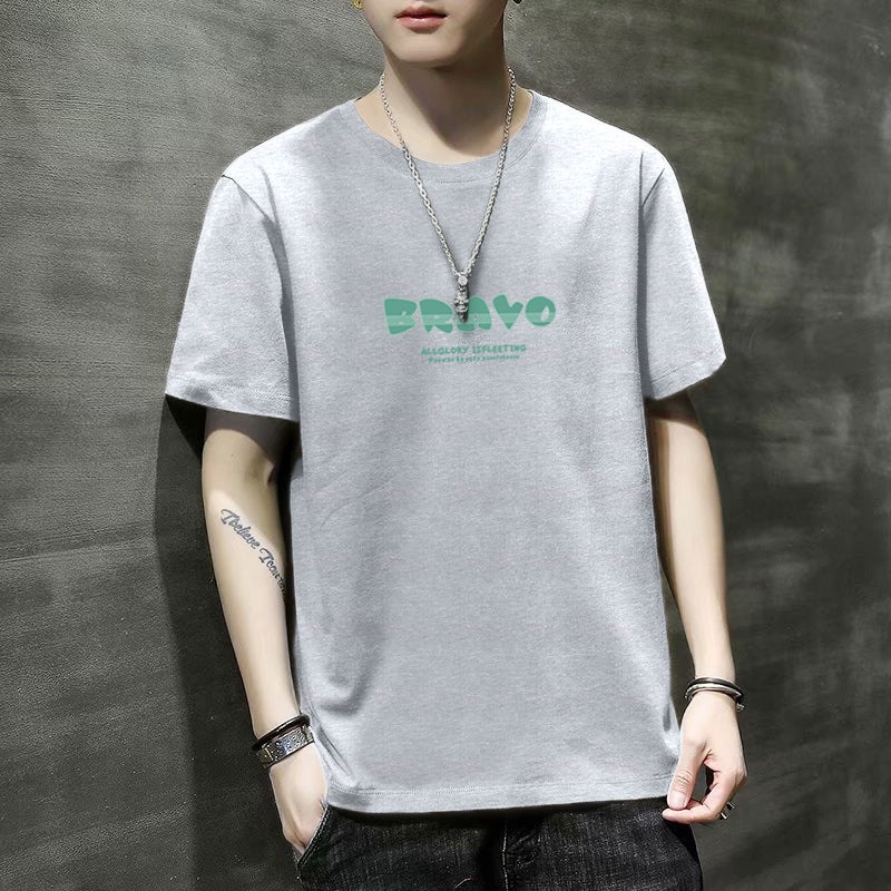 New Trendy Summer Men's Short-Sleeve T-Shirt Korean Style Round Neck Printed Slim Fit Summer Half-Sleeve Base Shirt - Image 1