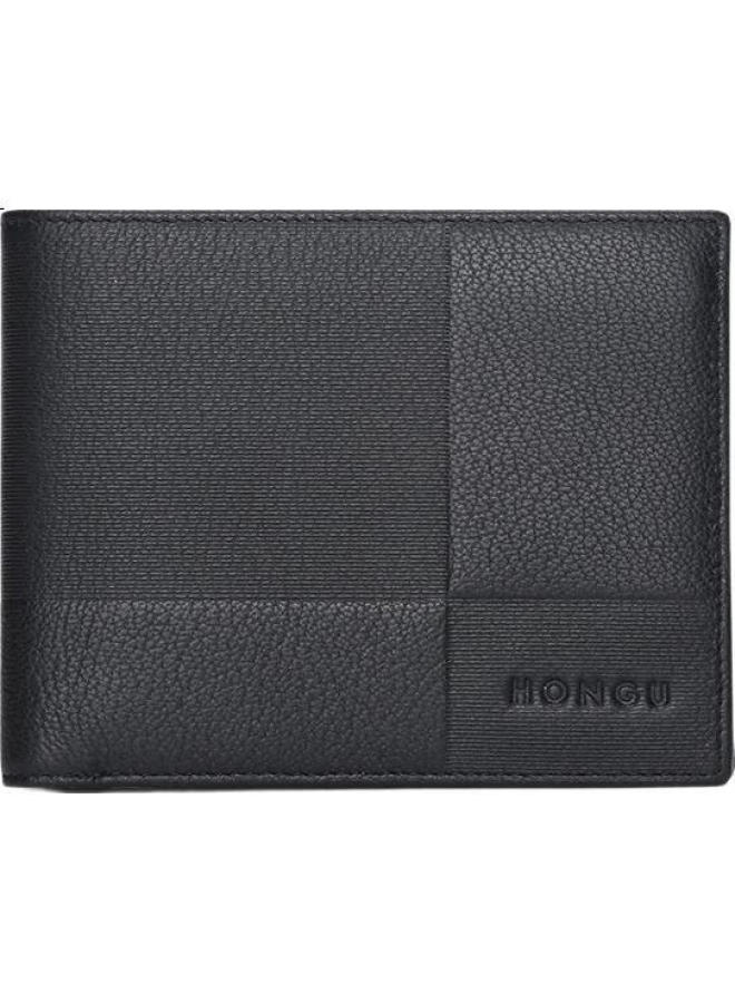 Hongu Honggu Wallet For Men, Short Style, Top-Grain Leather, Horizontal Design, Simple And Trendy, Leather Wallet, Gift Box Packaging, Qixi Festival Gift For Boyfriend - Image 1