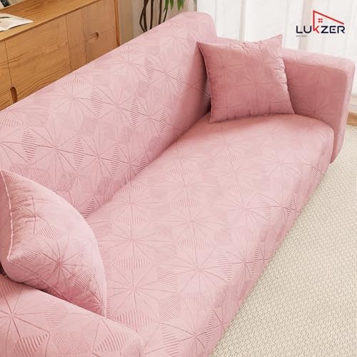 Lukzer 3 Seater Pastel Pink Starlight Sofa Cover | 240 GSM Universal Stretch Fit Jacquard Fabric Couch Protector | Fully Covered Anti Slip & Washable Sofa Cover | (180-230cm/SC-144-03) - Image 5