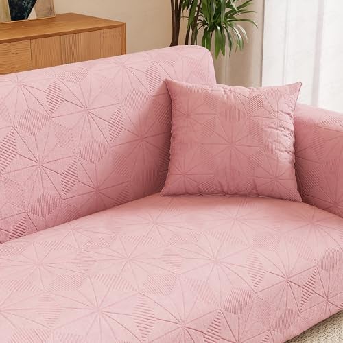 Lukzer 3 Seater Pastel Pink Starlight Sofa Cover | 240 GSM Universal Stretch Fit Jacquard Fabric Couch Protector | Fully Covered Anti Slip & Washable Sofa Cover | (180-230cm/SC-144-03) - Image 1