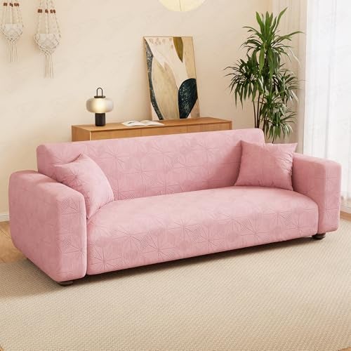 Lukzer 3 Seater Pastel Pink Starlight Sofa Cover | 240 GSM Universal Stretch Fit Jacquard Fabric Couch Protector | Fully Covered Anti Slip & Washable Sofa Cover | (180-230cm/SC-144-03) - Image 4