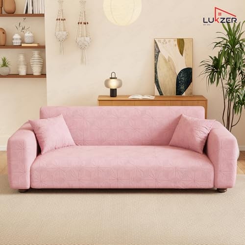 Lukzer 3 Seater Pastel Pink Starlight Sofa Cover | 240 GSM Universal Stretch Fit Jacquard Fabric Couch Protector | Fully Covered Anti Slip & Washable Sofa Cover | (180-230cm/SC-144-03) - Image 3