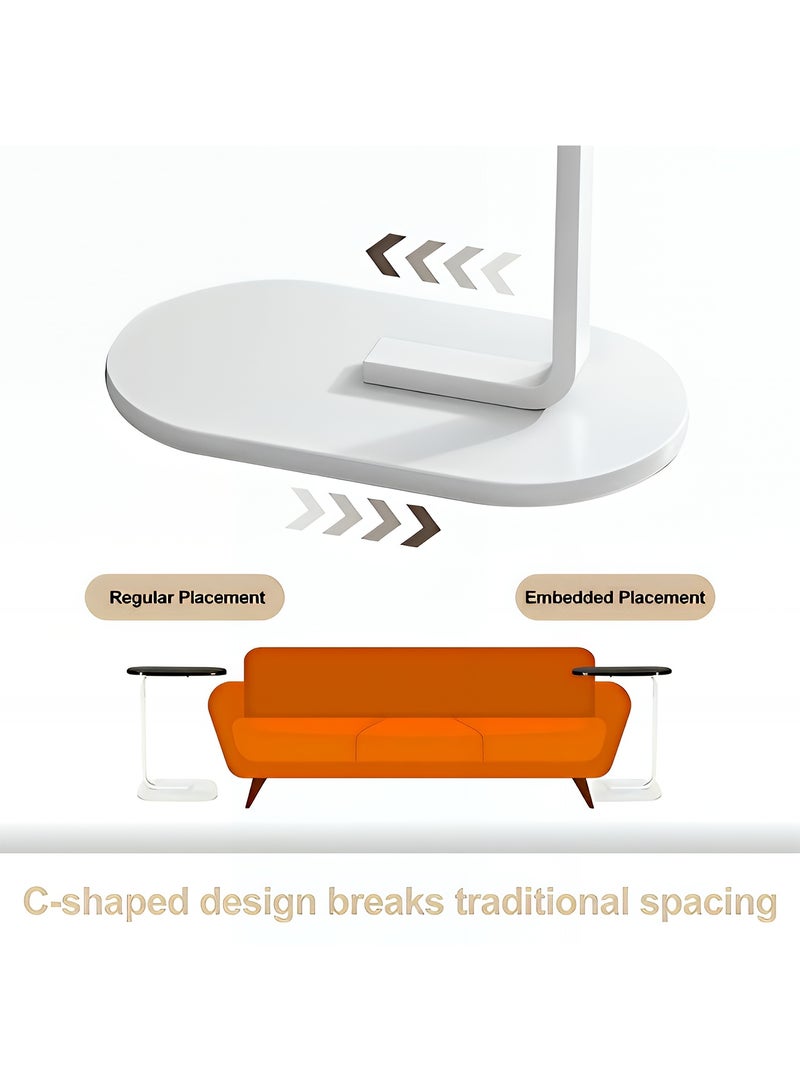 Taimi C-Shaped Side Table Elegant Design with Metal Frame, Sofa Side Coffee Table, Side Table for Living Room, Bedroom, Office, Balcony-Easy Assembly- 60x28x39cm - Wooden Color With White Frame - Image 4