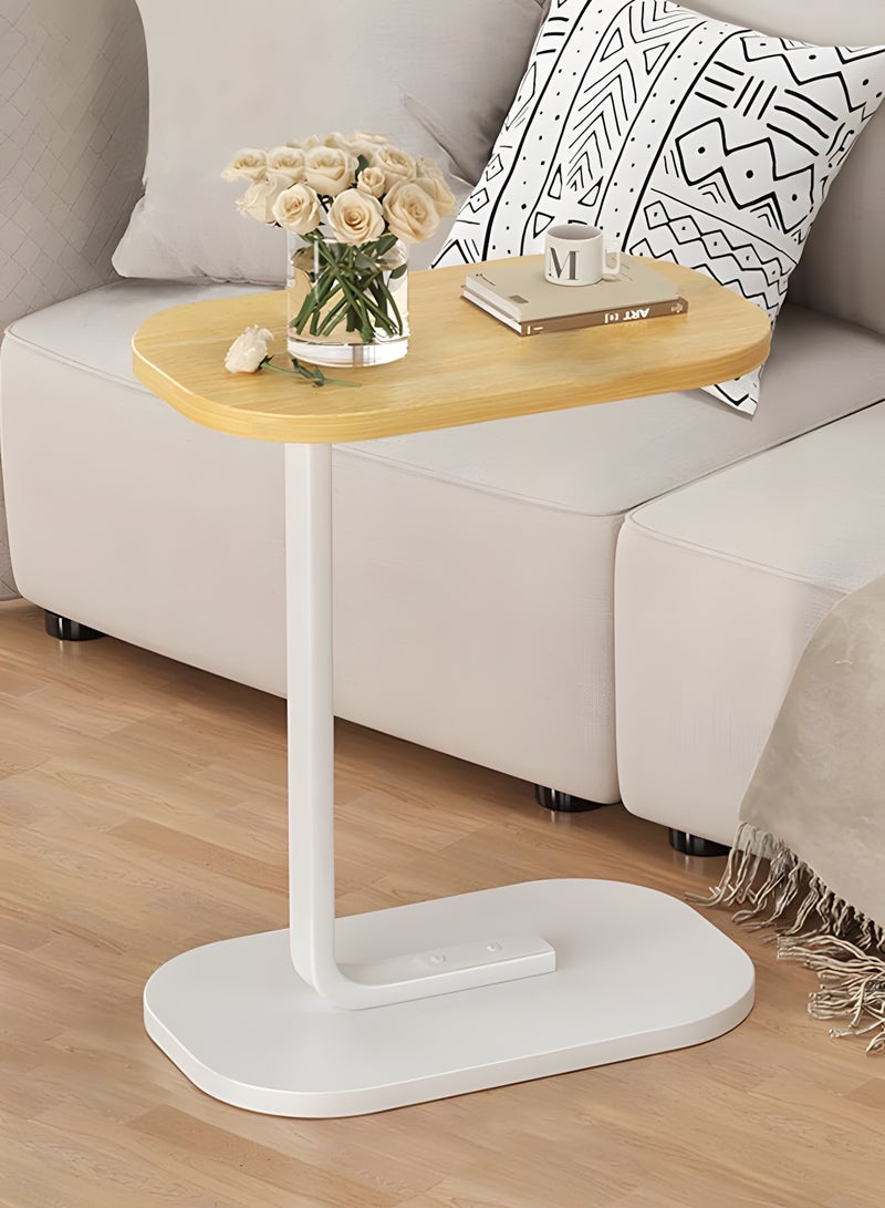Taimi C-Shaped Side Table Elegant Design with Metal Frame, Sofa Side Coffee Table, Side Table for Living Room, Bedroom, Office, Balcony-Easy Assembly- 60x28x39cm - Wooden Color With White Frame - Image 2