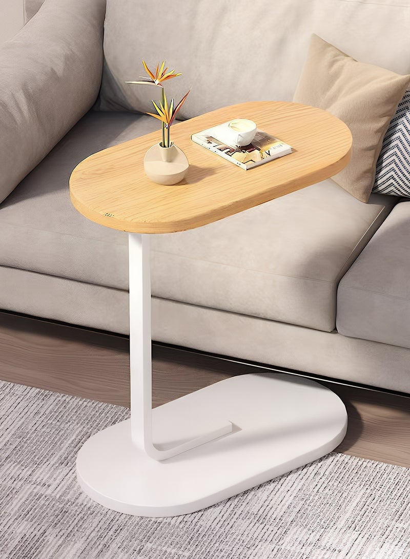 Taimi C-Shaped Side Table Elegant Design with Metal Frame, Sofa Side Coffee Table, Side Table for Living Room, Bedroom, Office, Balcony-Easy Assembly- 60x28x39cm - Wooden Color With White Frame - Image 3