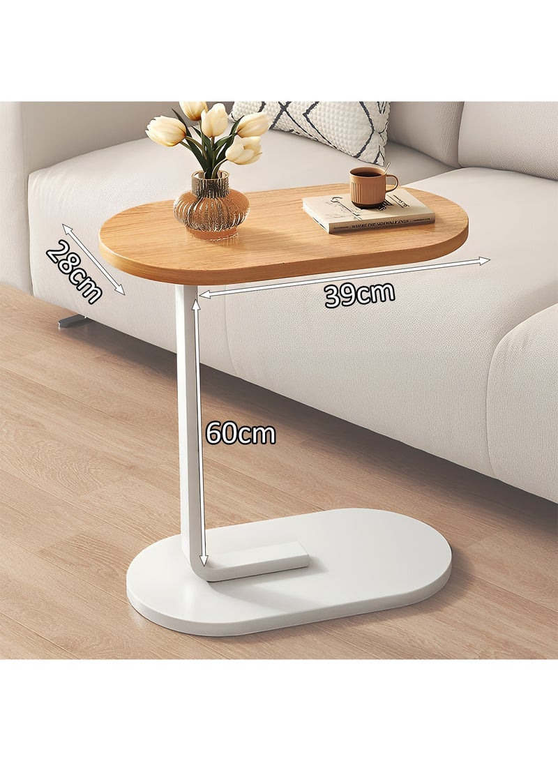 Taimi C-Shaped Side Table Elegant Design with Metal Frame, Sofa Side Coffee Table, Side Table for Living Room, Bedroom, Office, Balcony-Easy Assembly- 60x28x39cm - Wooden Color With White Frame - Image 5