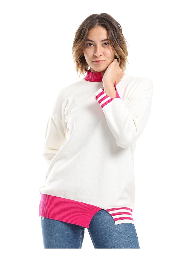 Andora - Lime Green & White Ribbed Cuff Plain Pullover - Image 1