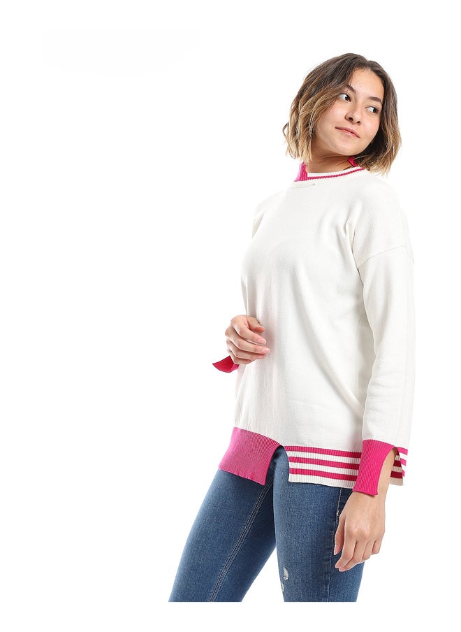 Andora - Lime Green & White Ribbed Cuff Plain Pullover - Image 1