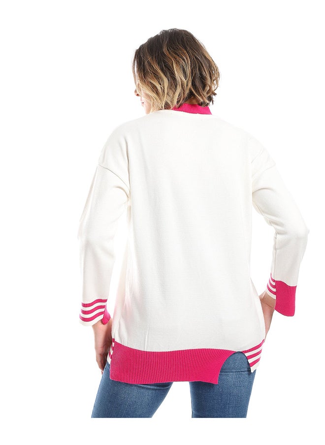 Andora - Lime Green & White Ribbed Cuff Plain Pullover - Image 1