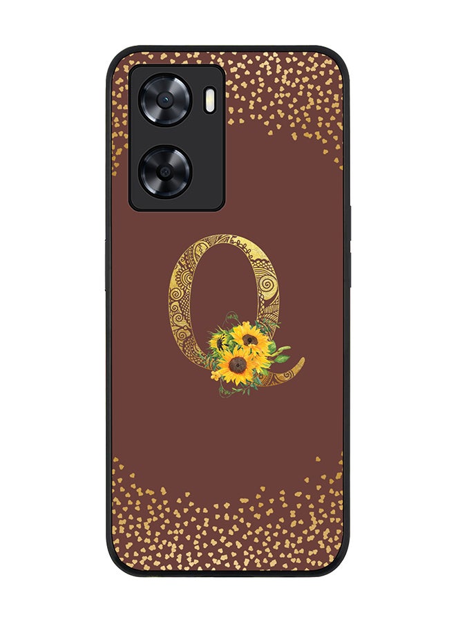 Stylizedd Rugged Black edge case for OnePlus Nord N20 SE Slim fit Soft Case Flexible Rubber Edges Anti Drop TPU Gel Thin Cover - Custom Monogram Initial Letter Floral Pattern Alphabet - Q (Brown ) - Image 1