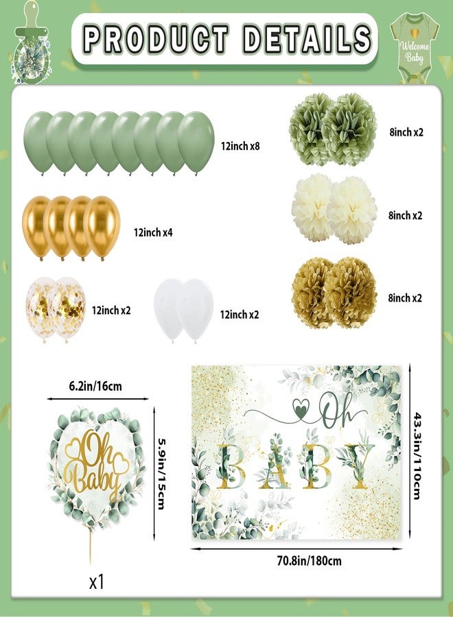 MZ.ogm Sage Green Baby Shower Decorations: Sage Green Baby's Shower Plates And Napkins Gender Neutral Baby Shower Decorations Oh Baby Party Supplies With Backdrop Balloon Welcome Baby Banner - Image 2
