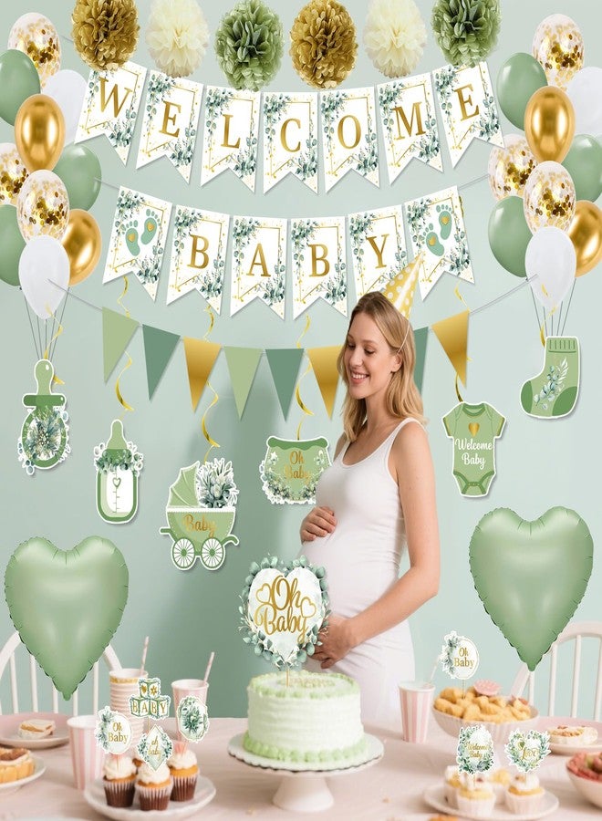 MZ.ogm Sage Green Baby Shower Decorations: Sage Green Baby's Shower Plates And Napkins Gender Neutral Baby Shower Decorations Oh Baby Party Supplies With Backdrop Balloon Welcome Baby Banner - Image 5