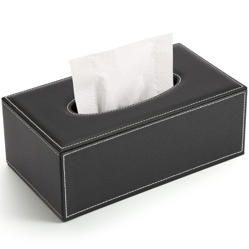 Tissue Box Cover PU Leather Tissue Box Holder Rectangular Kleenex Box Covers for HomeOfficeCar Decoration 992X551X362  Black