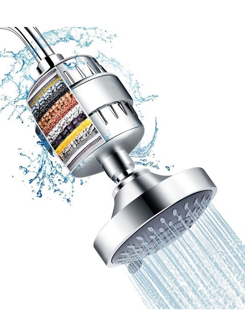 Filtered Shower Head 20 Stage Shower Filter Combo High Pressure Rain Shower Heads Filter for Hard Water Detachable 5 Modes Adjustable Water Softener Remove Chlorine Fluoride (Chrome)