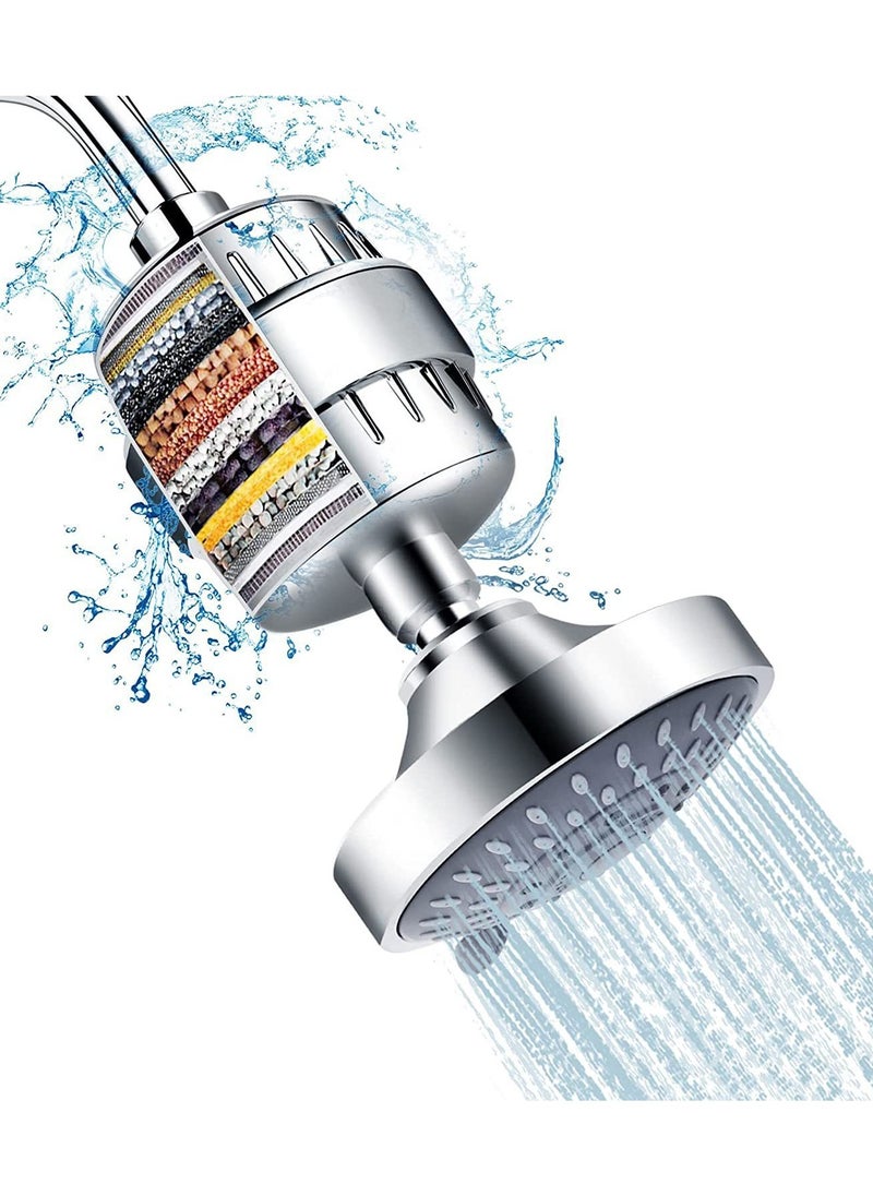 ABJ Filtered Shower Head 20 Stage Shower Filter Combo High Pressure Rain Shower Heads Filter for Hard Water Detachable 5 Modes Adjustable Water Softener Remove Chlorine Fluoride (Chrome)  - Image 1