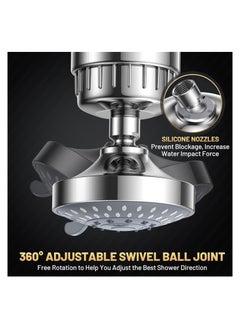 ABJ Filtered Shower Head 20 Stage Shower Filter Combo High Pressure Rain Shower Heads Filter for Hard Water Detachable 5 Modes Adjustable Water Softener Remove Chlorine Fluoride (Chrome)  - Image 3