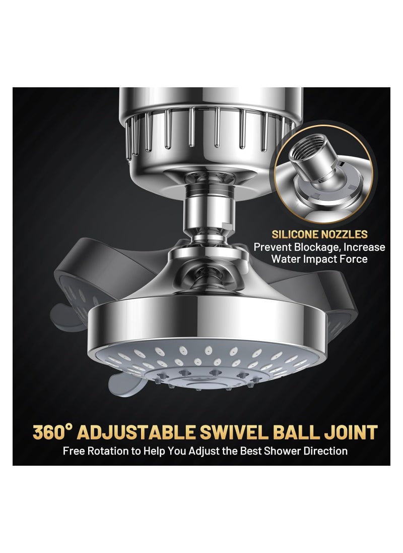 ABJ Filtered Shower Head 20 Stage Shower Filter Combo High Pressure Rain Shower Heads Filter for Hard Water Detachable 5 Modes Adjustable Water Softener Remove Chlorine Fluoride (Chrome)  - Image 3