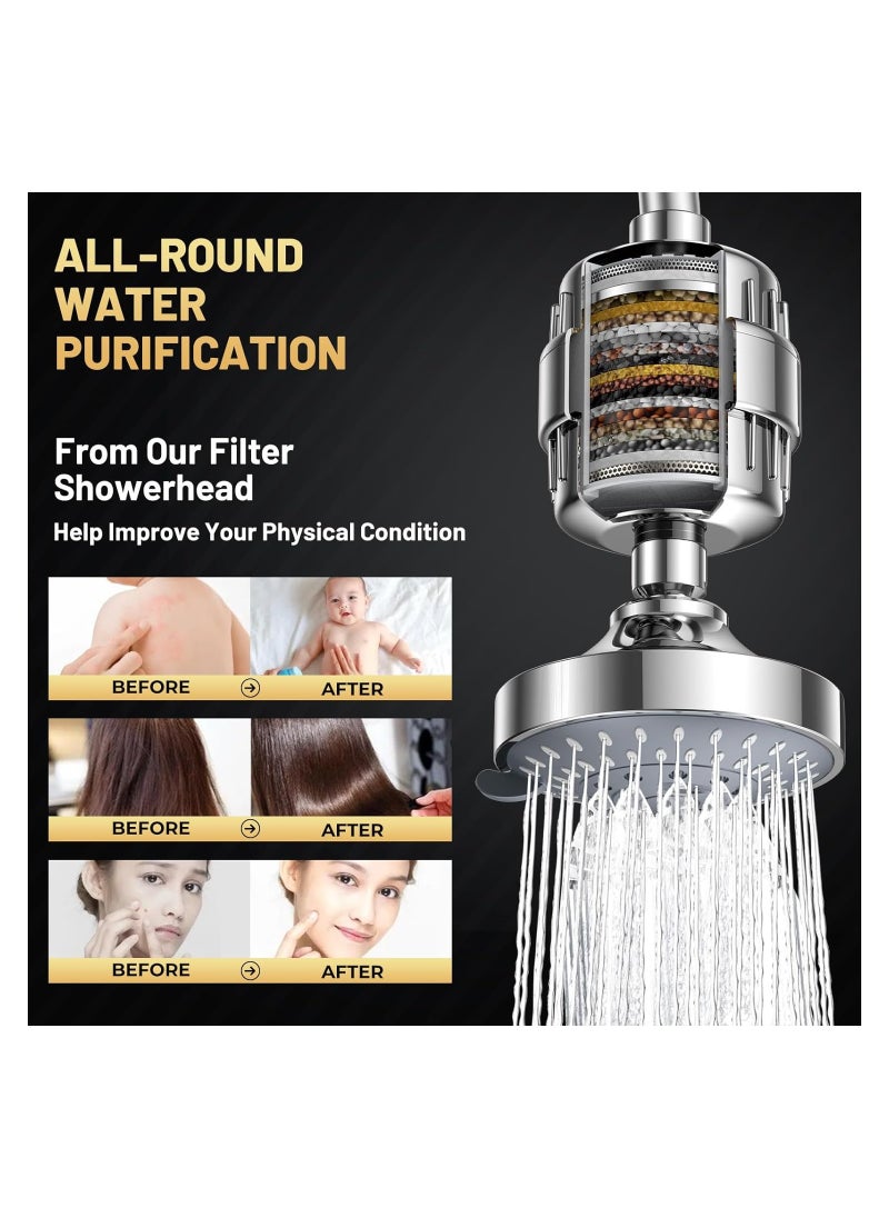 ABJ Filtered Shower Head 20 Stage Shower Filter Combo High Pressure Rain Shower Heads Filter for Hard Water Detachable 5 Modes Adjustable Water Softener Remove Chlorine Fluoride (Chrome)  - Image 4