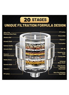 ABJ Filtered Shower Head 20 Stage Shower Filter Combo High Pressure Rain Shower Heads Filter for Hard Water Detachable 5 Modes Adjustable Water Softener Remove Chlorine Fluoride (Chrome)  - Image 2