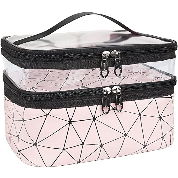 ECAPT Transparent Makeup Bags Double Layer Travel Cosmetic Cases Make up Organizer Toiletry Bag with 2 Zipper for Women Girl - Image 1