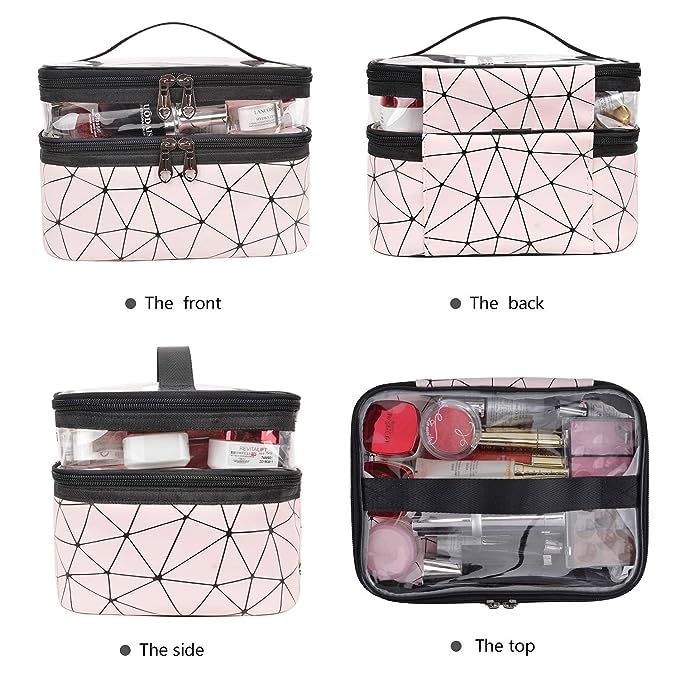 ECAPT Transparent Makeup Bags Double Layer Travel Cosmetic Cases Make up Organizer Toiletry Bag with 2 Zipper for Women Girl - Image 4