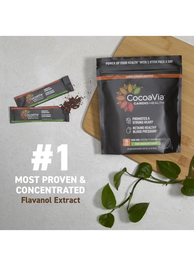 CocoaVia CocoaVia Cardio Health Cocoa Powder, 15 Single Serve Sticks, 500mg Cocoa Flavanols, Support Heart Health, Boost Nitric Oxide, Improve Circulation, Energy, Preworkout, Travel-Friendly, Vegan, Cacao  - Image 1