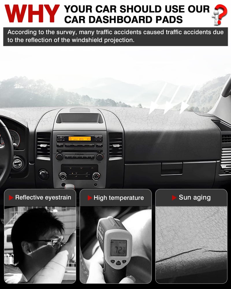 Autorder Dashboard Cover Mat for 2004-2012 Nissan Titan Accessories Dash Cover Flannel Dash Mat Sunshade Glare UV Rays Protector (Without Cutout for Navi/Sensor) - Image 2