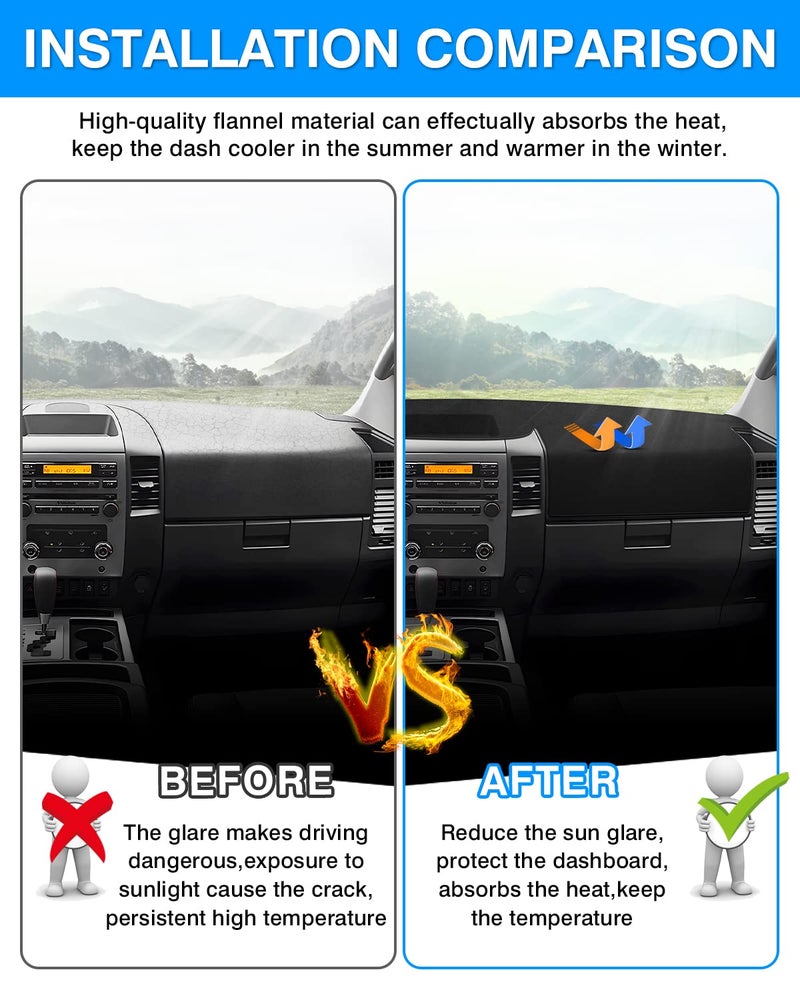 Autorder Dashboard Cover Mat for 2004-2012 Nissan Titan Accessories Dash Cover Flannel Dash Mat Sunshade Glare UV Rays Protector (Without Cutout for Navi/Sensor) - Image 3