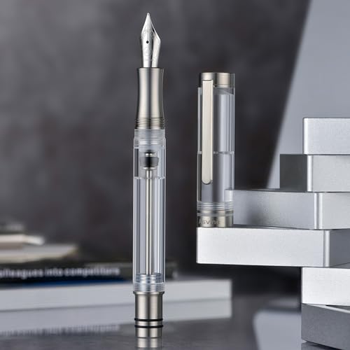 Asvine V200 Titanium Fountain Pen Vacuum Filling, Iridium Extra Fine Nib Clear Transparent Acrylic Smooth Writing Pen Case Set - Image 4