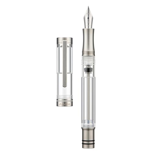Asvine V200 Titanium Fountain Pen Vacuum Filling, Iridium Extra Fine Nib Clear Transparent Acrylic Smooth Writing Pen Case Set - Image 1