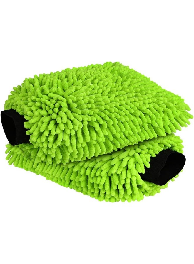 AIDEA Car Wash Mitt Microfiber Scratch & Lint Free, Premium Chenille Microfiber Wash Mitt-Green Regular Size (7.12''X10.14'')-2Pack - Image 1