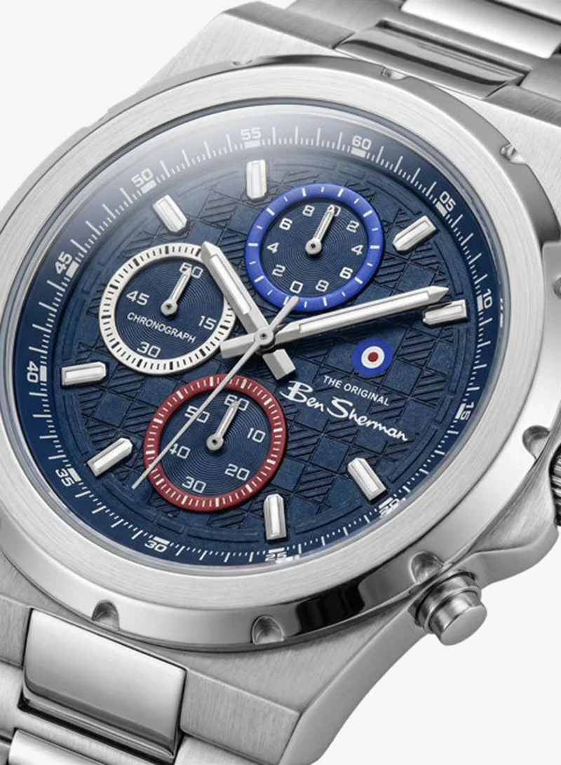 Ben Sherman Manchester  Blue Dial Stainless Steel Bracelet Chronograph Watch for Men, 43mm