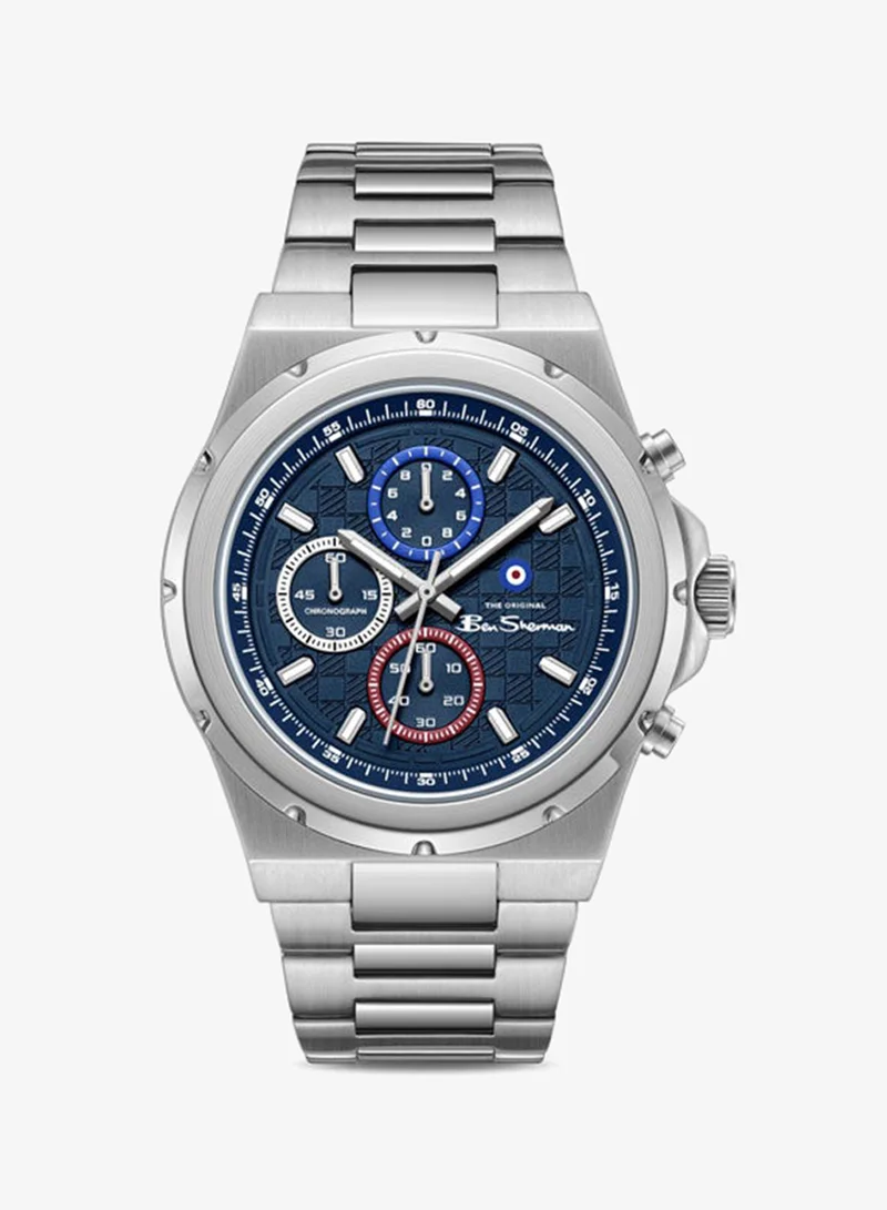 Ben Sherman Manchester  Blue Dial Stainless Steel Bracelet Chronograph Watch for Men, 43mm
