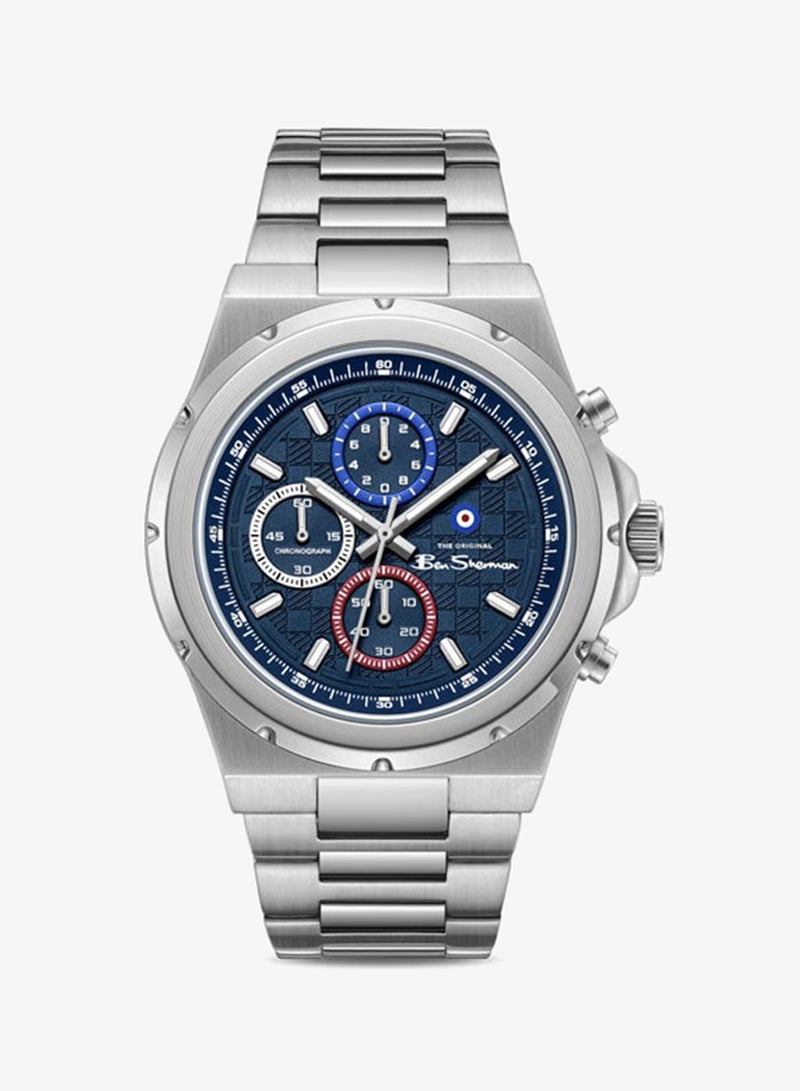Ben Sherman Manchester  Blue Dial Stainless Steel Bracelet Chronograph Watch for Men, 43mm - Image 1