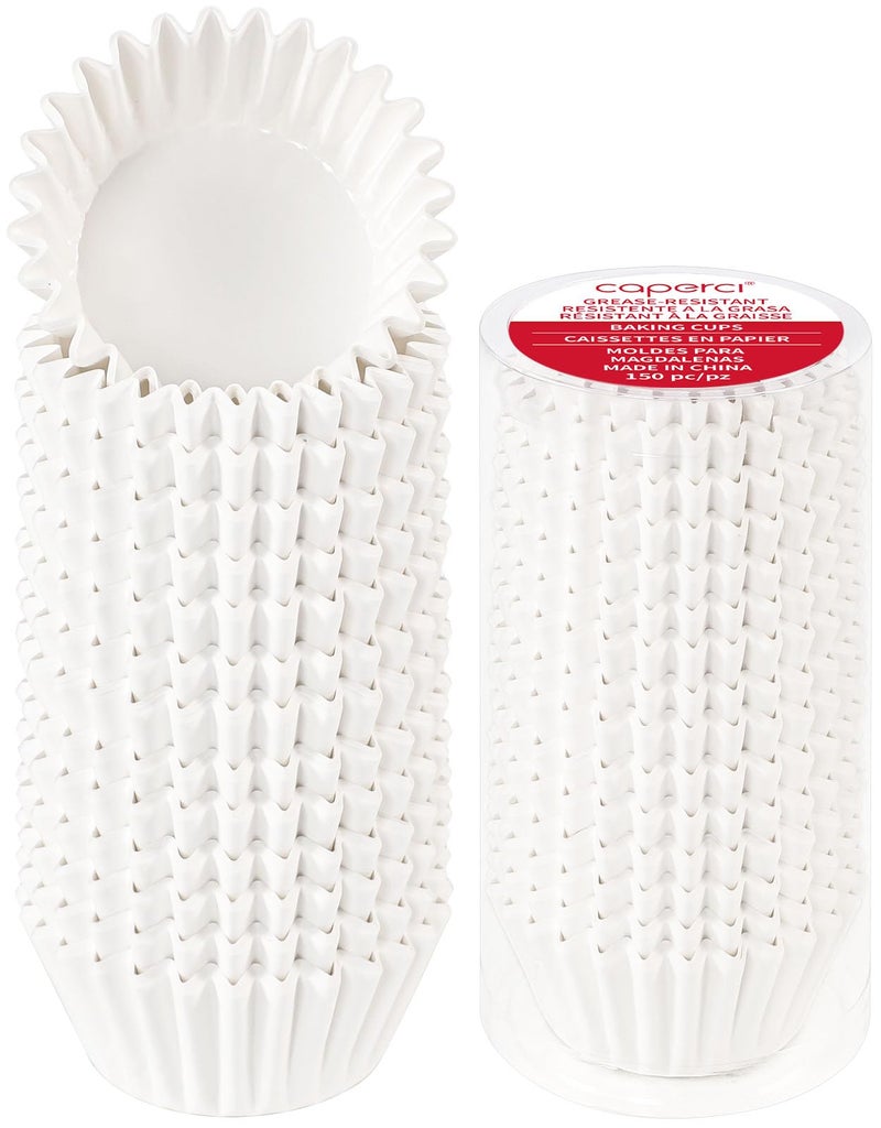 Caperci Heavy Duty Standard White Cupcake Liners 150 Counts - Grease-Resistant Paper Muffin Baking Cups, Odorless, No Muffin Pan Needed, Easily Peels (White) - Image 1