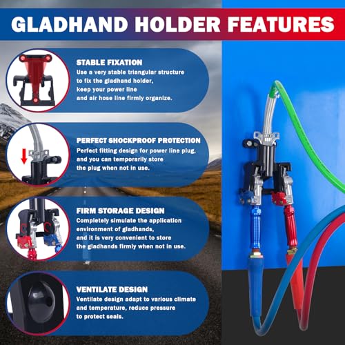CheeMuii 12 FT Semi Truck Air Lines Kit with 2 PCS 16" Single Tender Spring Kit Gladhands with Gladhand Holder and Handles 3IN1 Red & Blue Air Hoses ABS Electric Power Line Kit for Truck Trailer - Image 4
