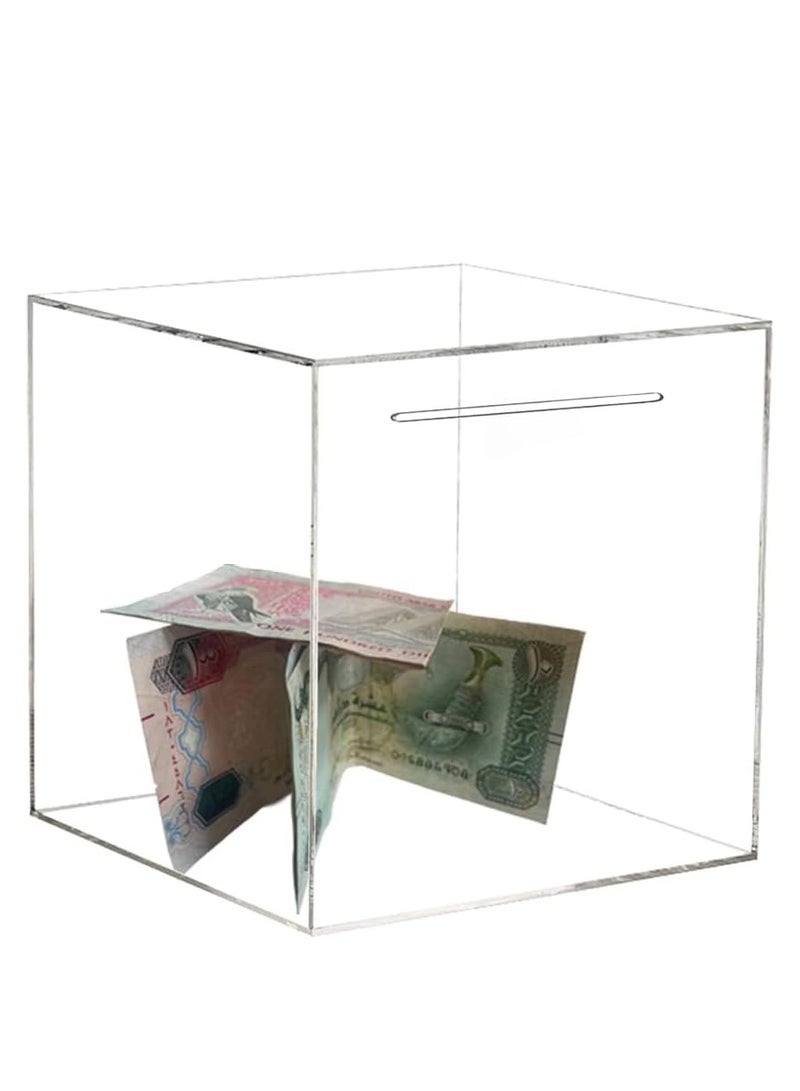 VITION Acrylic Piggy Bank with Front Slot, Break to Open Square Money Saving Box for Adults & Kids 12x12cm, Transparent - Image 1