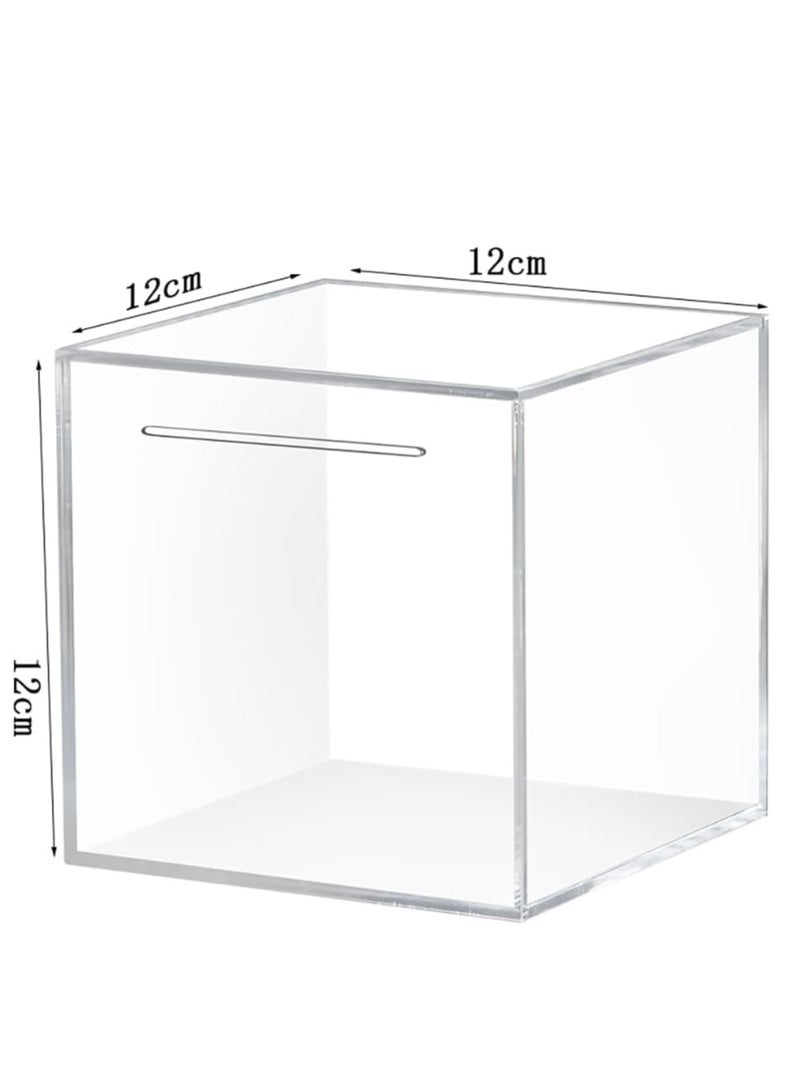 VITION Acrylic Piggy Bank with Front Slot, Break to Open Square Money Saving Box for Adults & Kids 12x12cm, Transparent - Image 2